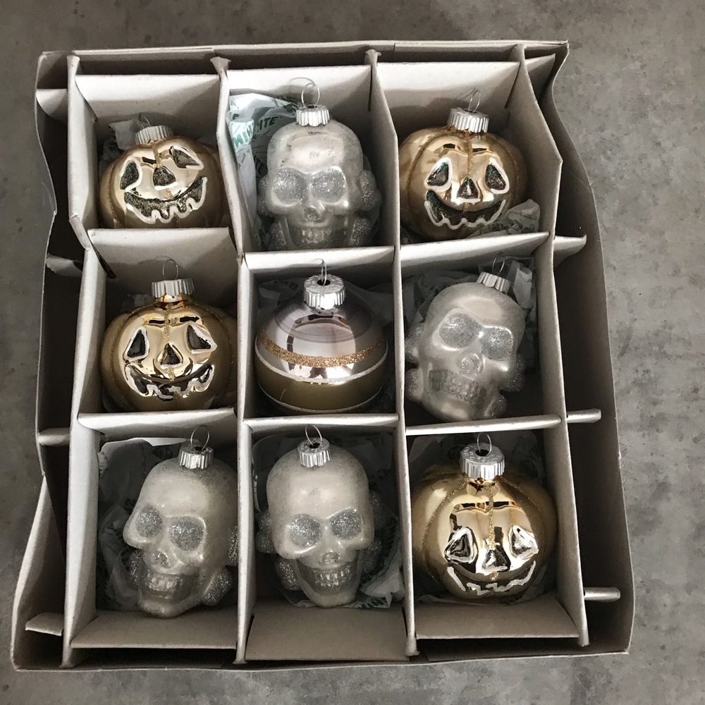 Shiny Brite Christopher Radko Ornaments Halloween Silver Gold Skull Pumpkins - Picture 4 of 12